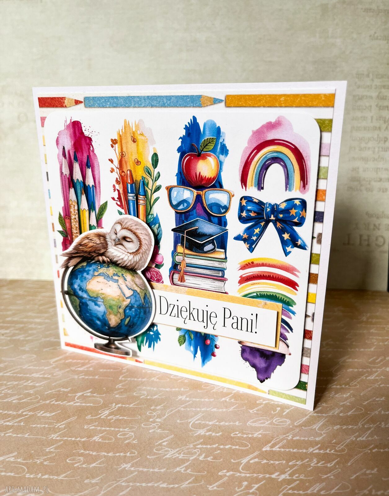 Kartka scrapbooking dla nauczycielki - Dziękuję Pani na zakończenie roku szkolnego
