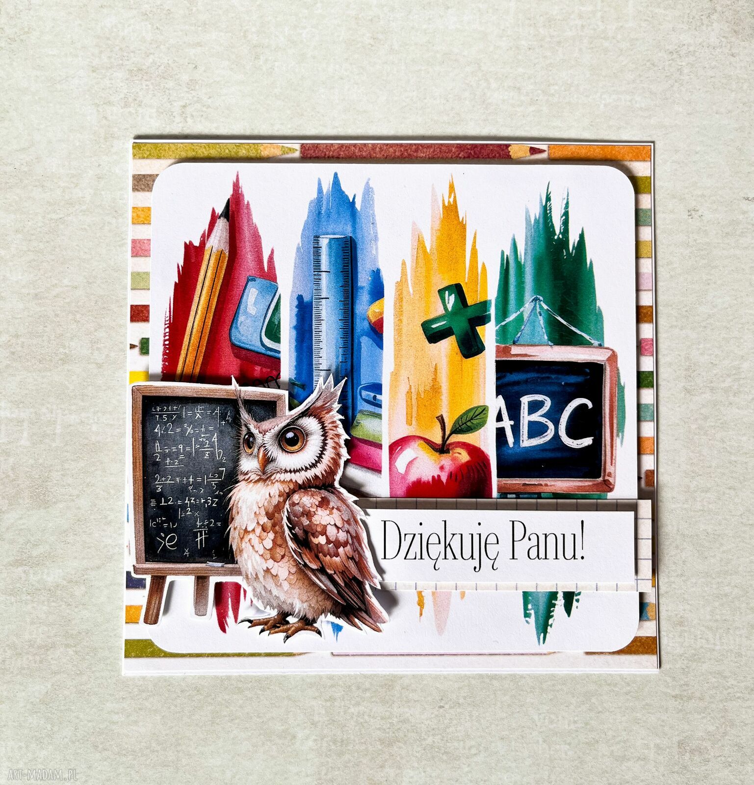 Kartka dla nauczyciela na zakończenie roku - Dziękuję Panu (scrapbooking)