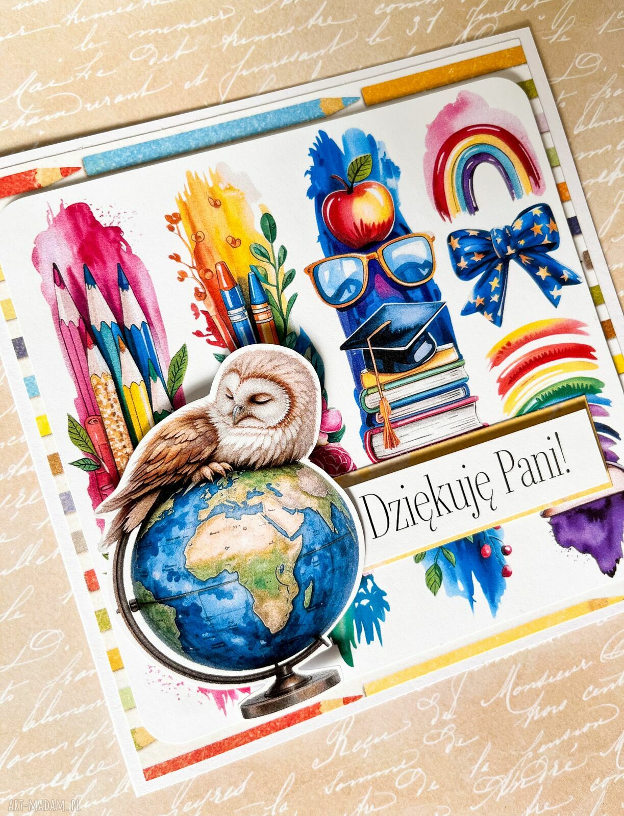 Kartka scrapbooking dla nauczycielki - Dziękuję Pani na zakończenie roku szkolnego