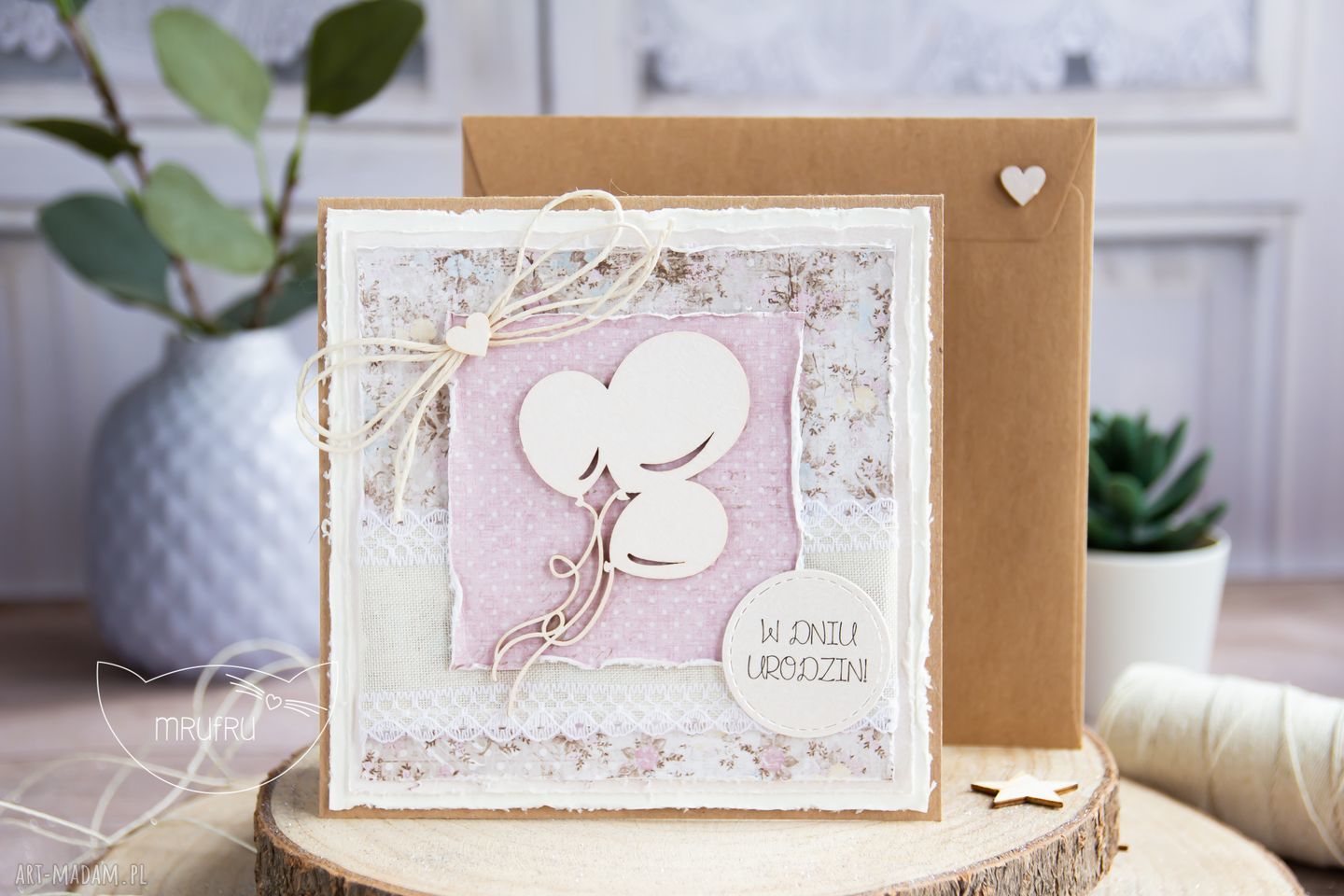 kartki: Kartka urodzinowa z balonami. Warstwowa, w kopercie. Hand Made