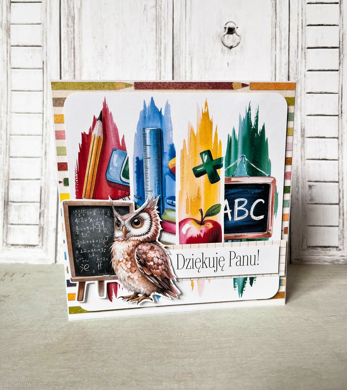 Kartka dla nauczyciela na zakończenie roku - Dziękuję Panu (scrapbooking)