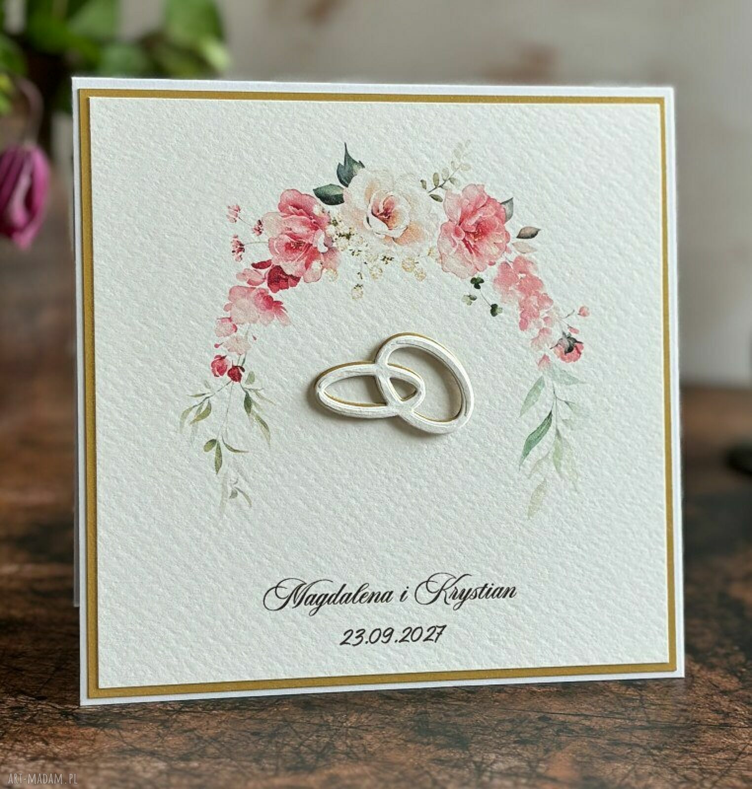 Elegancka kartka ślubna WE 55 z ozdobną kopertą