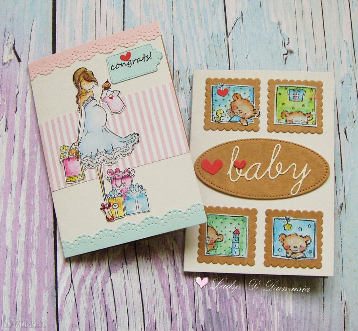 Kartka gratulacyjna z okazji ciąży - handmade w stylu scrapbooking