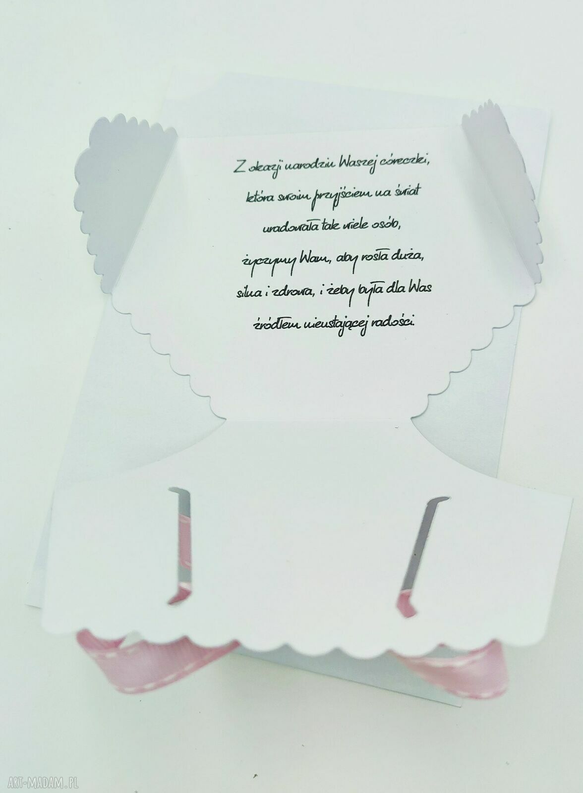 Kartka gratulacyjna na narodziny Mini Pampers - rękodzieło scrapbooking z kopertą
