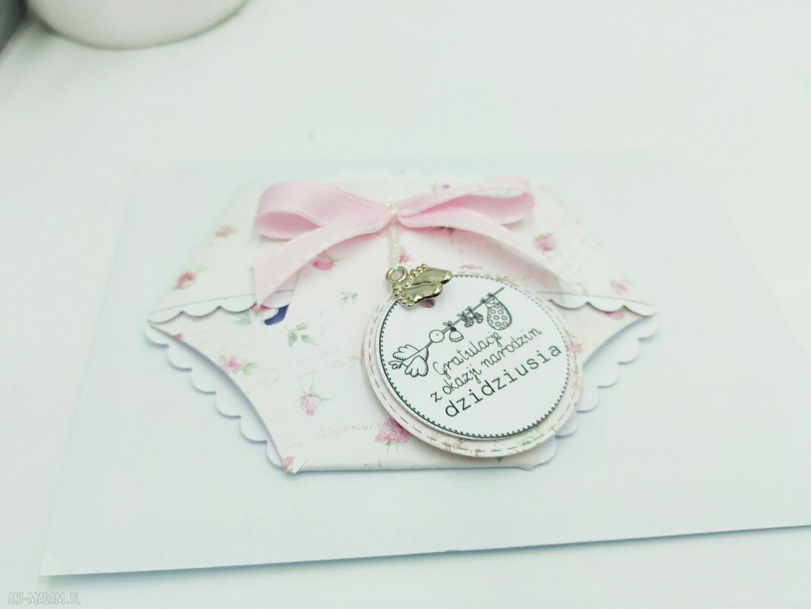 Kartka gratulacyjna na narodziny - Mini Pampers w stylu shabby chic