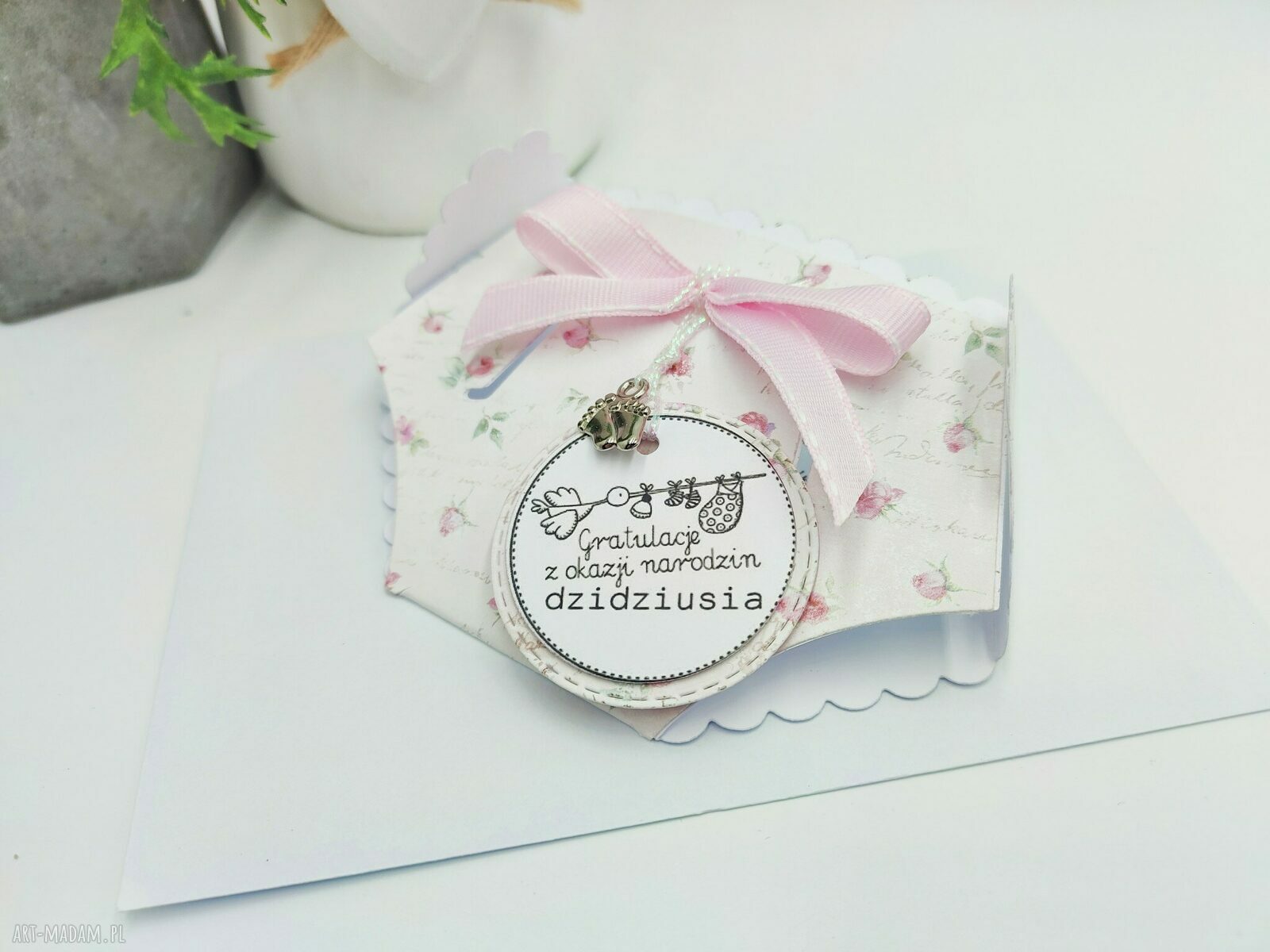 Kartka gratulacyjna na narodziny - Mini Pampers w stylu shabby chic