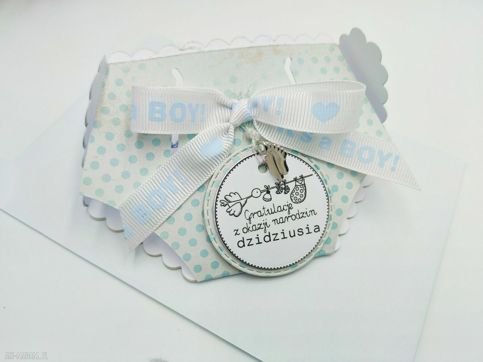 Kartka gratulacyjna z okazji narodzin chłopca - Mini Pampers "It's a Boy"