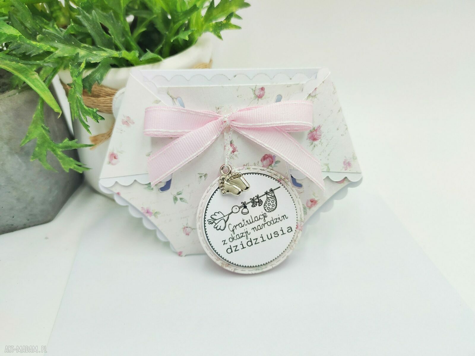 Kartka gratulacyjna na narodziny - Mini Pampers w stylu shabby chic