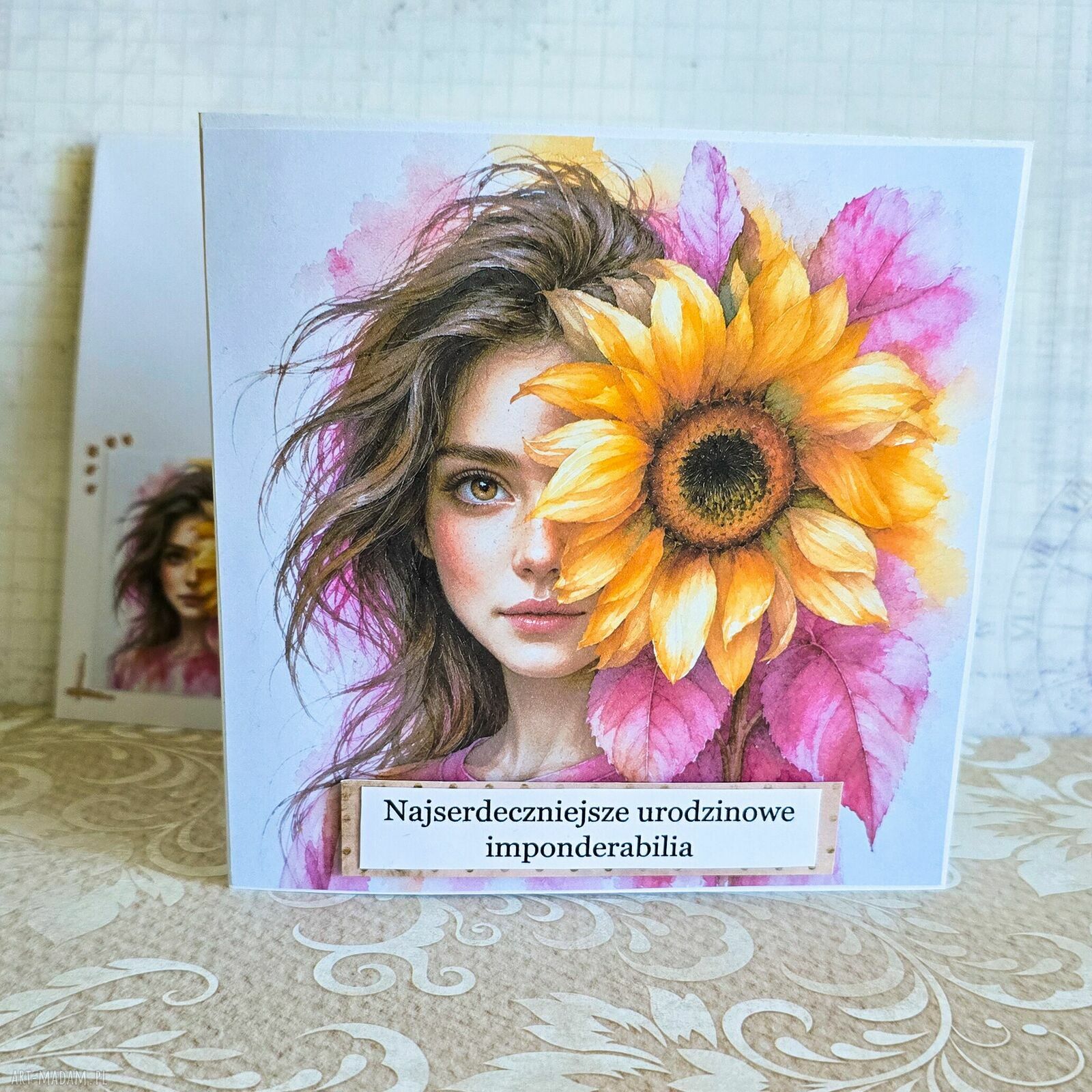 Kartka i koperta z motywem słonecznika - personalizowana treść