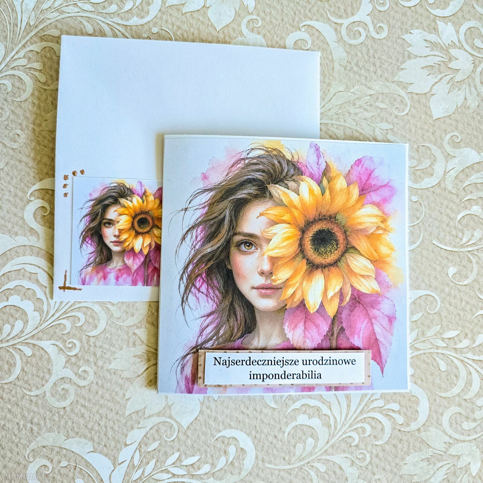 Kartka i koperta z motywem słonecznika - personalizowana treść