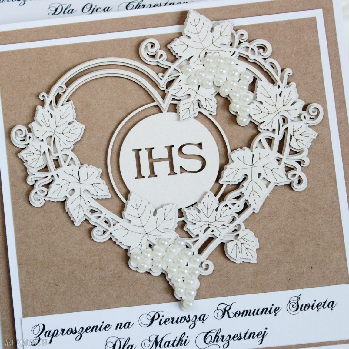 zaproszenie: Komplet 2 zaproszeń na Komunię dla Rodziców Chrzestnych hand made