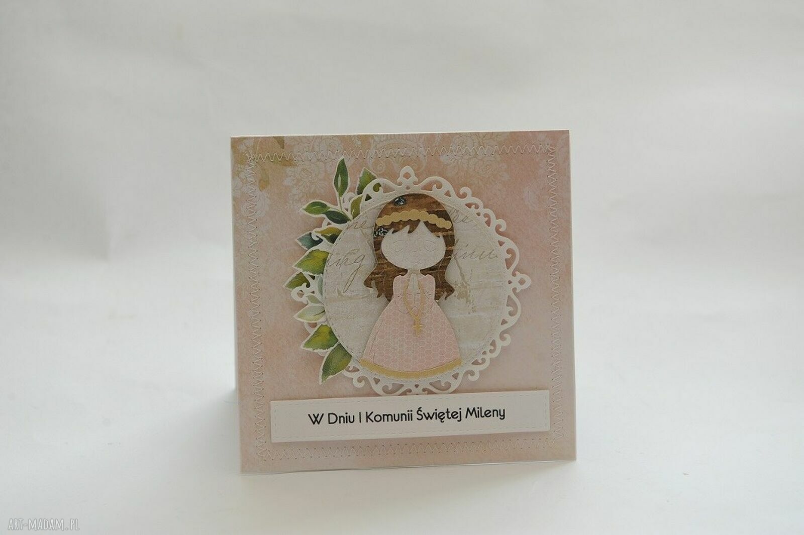 Kartka komunijna - ręcznie robiona w stylu scrapbooking 15x15 cm