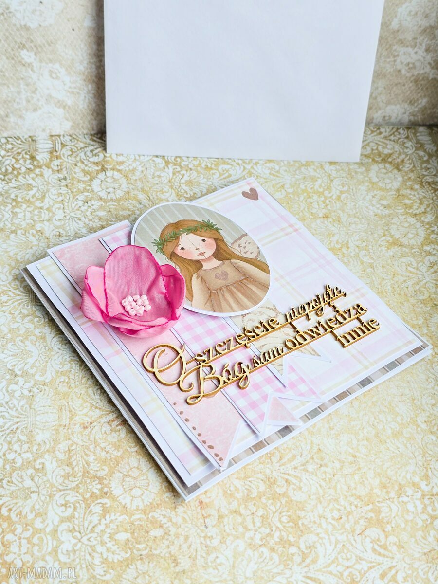 Kartka komunijna dla dziewczynki - O szczęście niepojęte Bóg sam odwiedza mnie