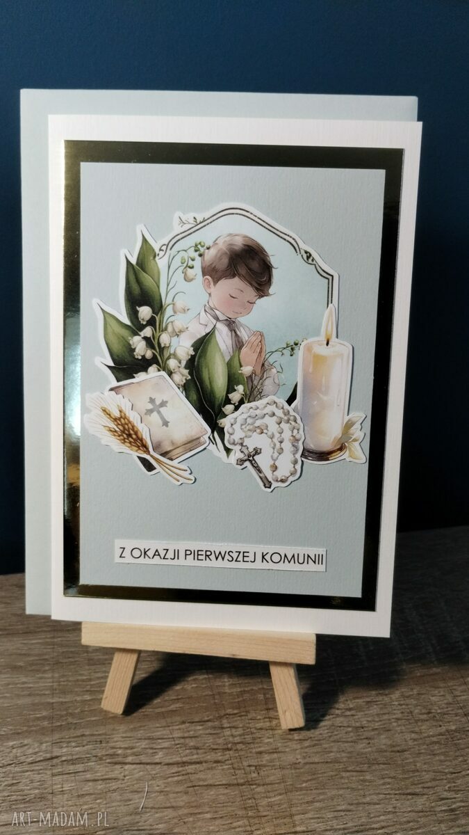 Kartka komunijna dla chłopca na I Komunię Świętą - handmade scrapbooking