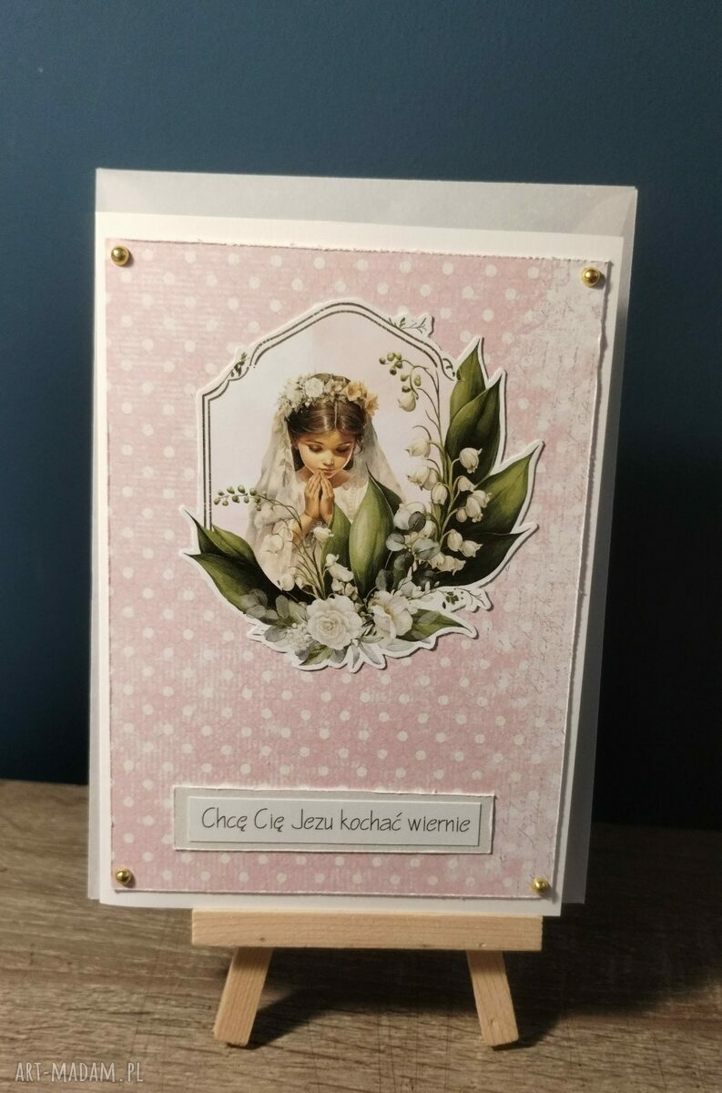 Kartka komunijna dla dziewczynki - ręcznie robiona w stylu scrapbooking