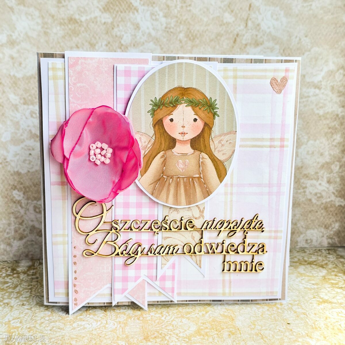 Kartka komunijna dla dziewczynki - O szczęście niepojęte Bóg sam odwiedza mnie