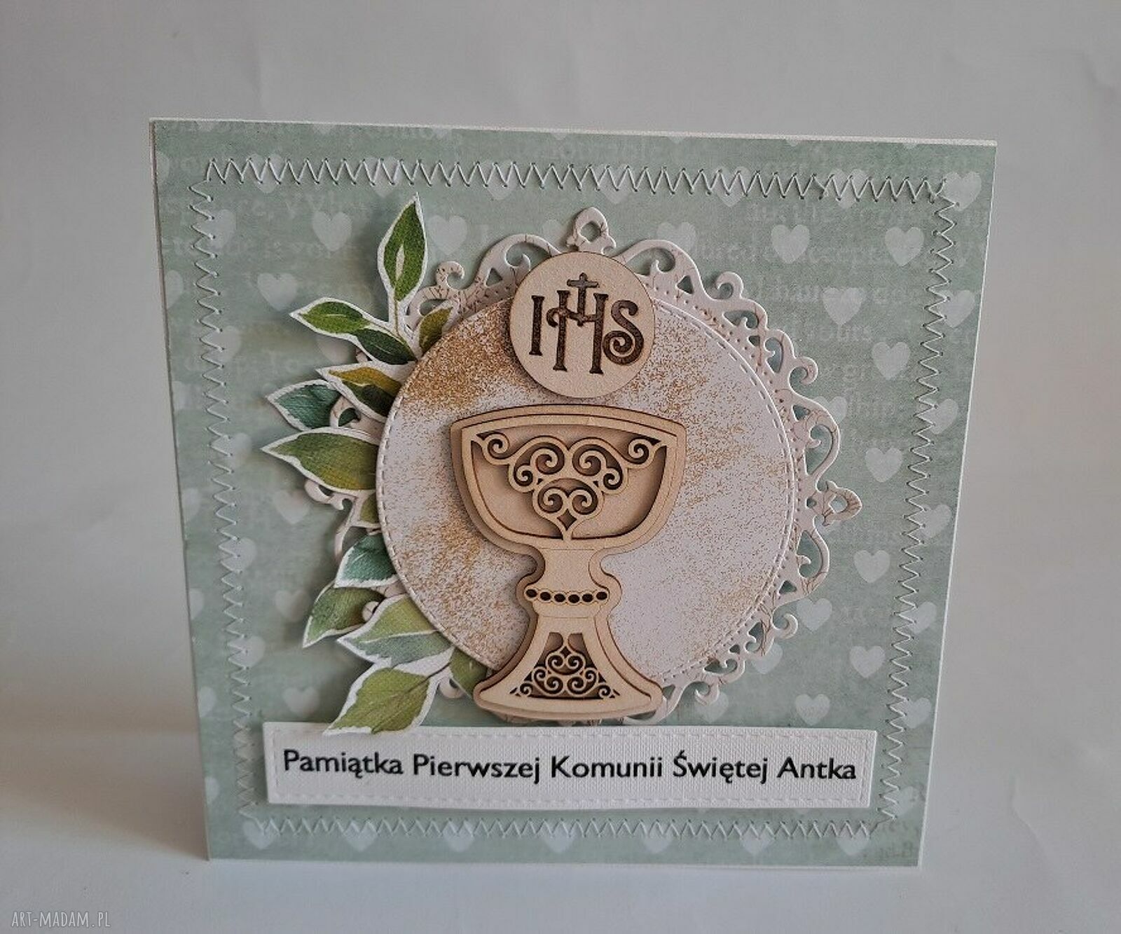 Kartka komunijna - ręcznie robiona w stylu scrapbooking (15x15 cm)