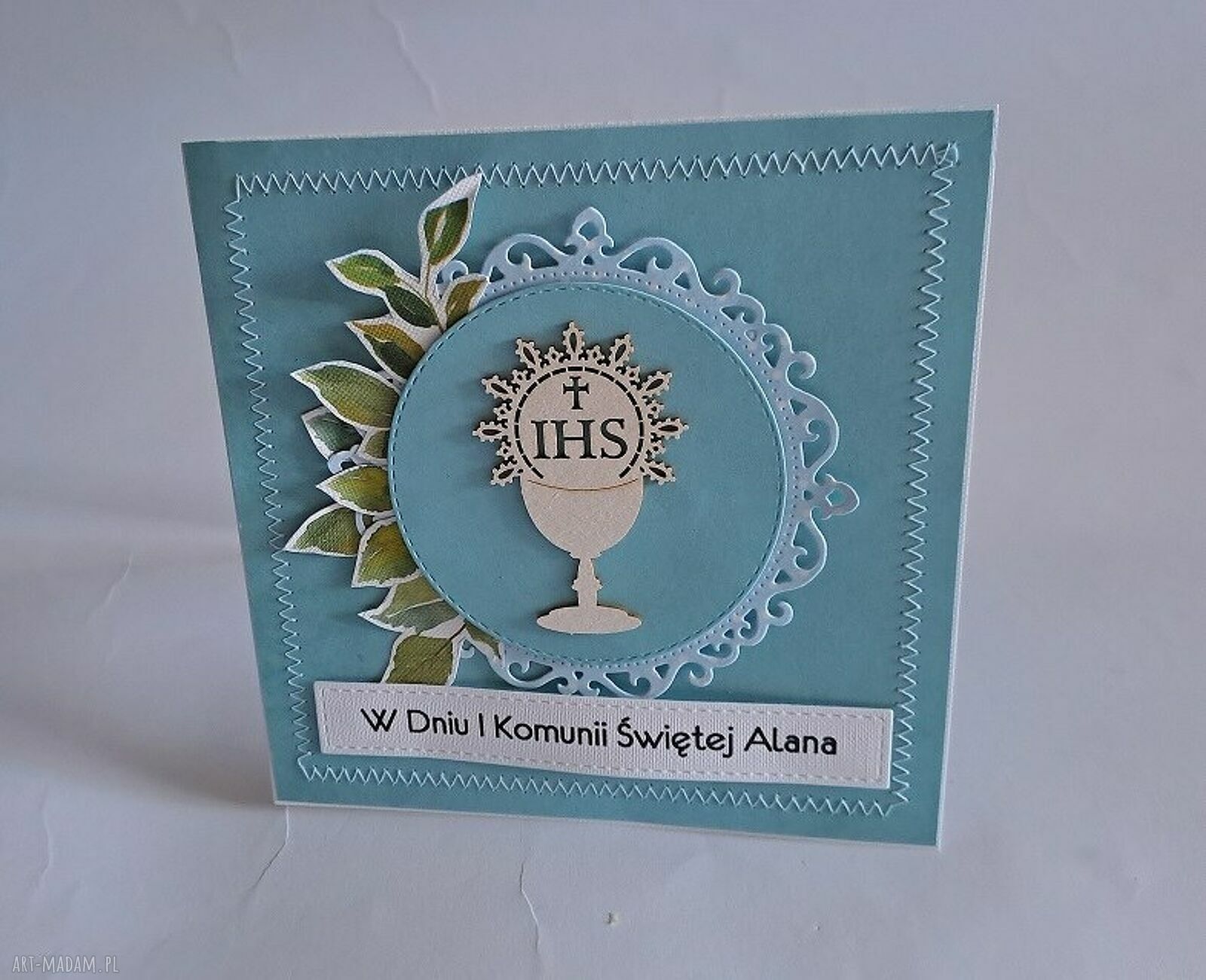 Kartka komunijna - ręcznie robiona w stylu scrapbooking (15x15 cm)