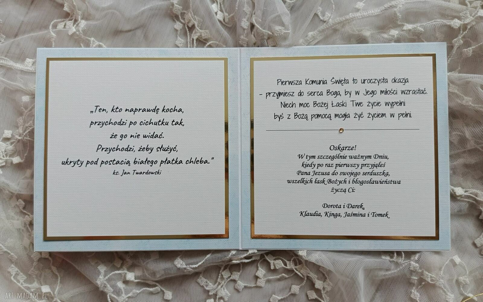 Kartka komunijna dla chłopca - niebiesko-złota pamiątka handmade (scrapbooking)