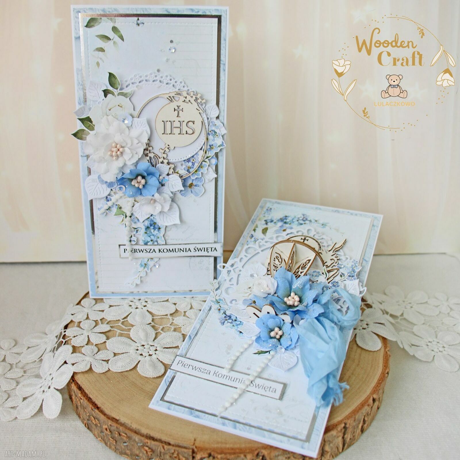 Kartka komunijna „Lovely Day in Blue 2” w pudełku z okienkiem - pamiątka Pierwszej Komunii dla chłopca