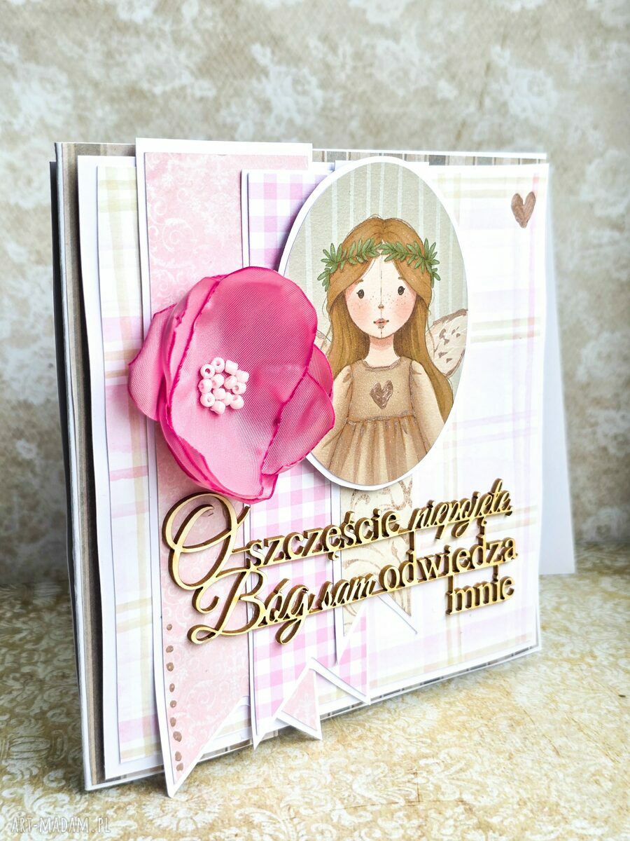 Kartka komunijna dla dziewczynki - O szczęście niepojęte Bóg sam odwiedza mnie