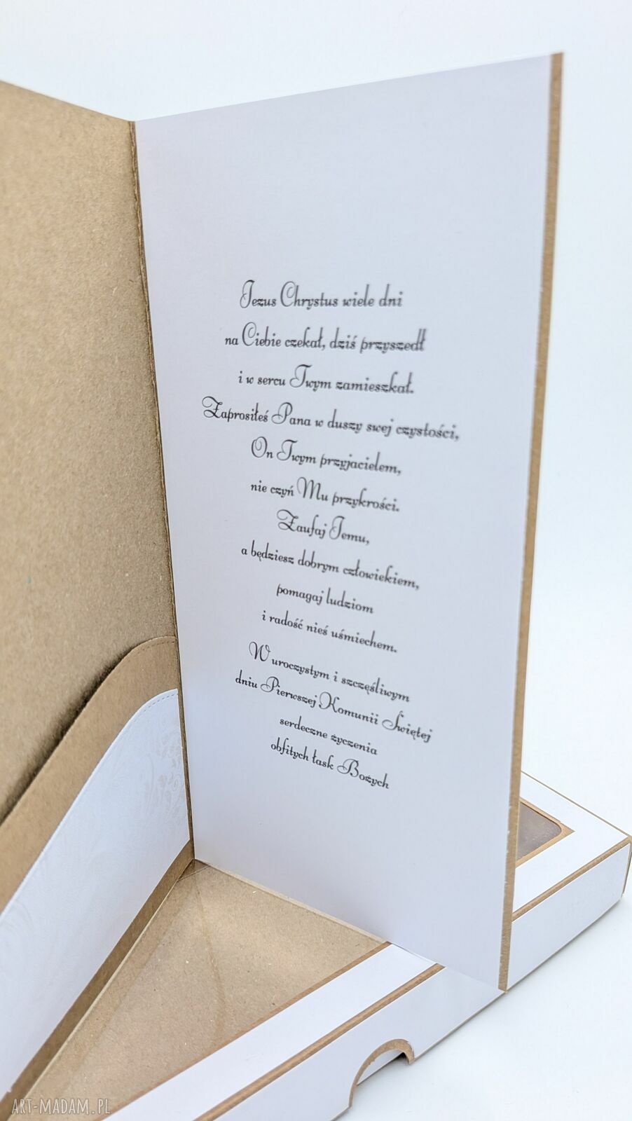 Kartka komunijna ręcznie robiona - z pudełkiem dla chłopca (scrapbooking 3D)