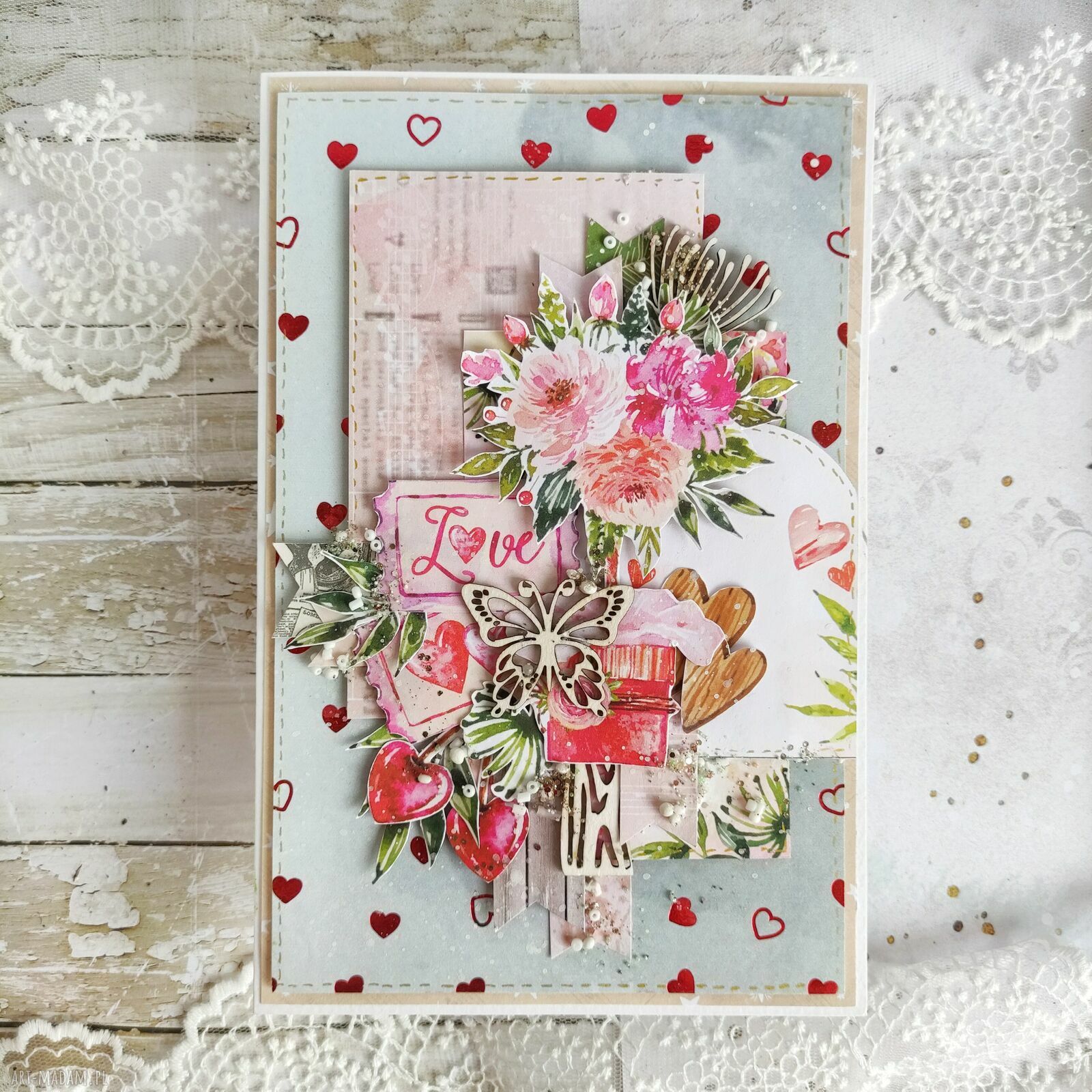 Kartka Love - ręcznie robiona kartka urodzinowa na prezent