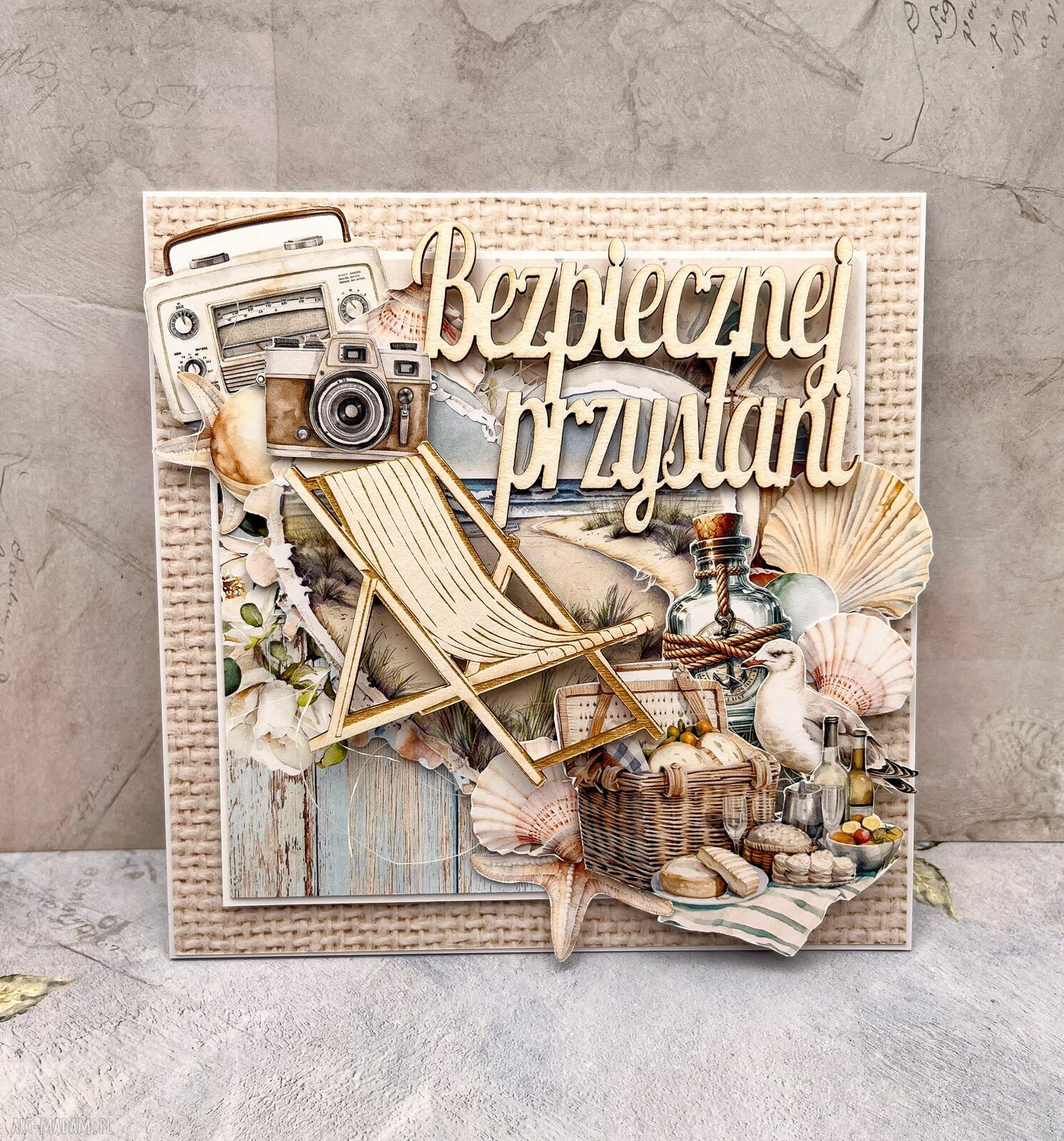 Morska kartka na urodziny „Bezpiecznej przystani” - handmade scrapbooking