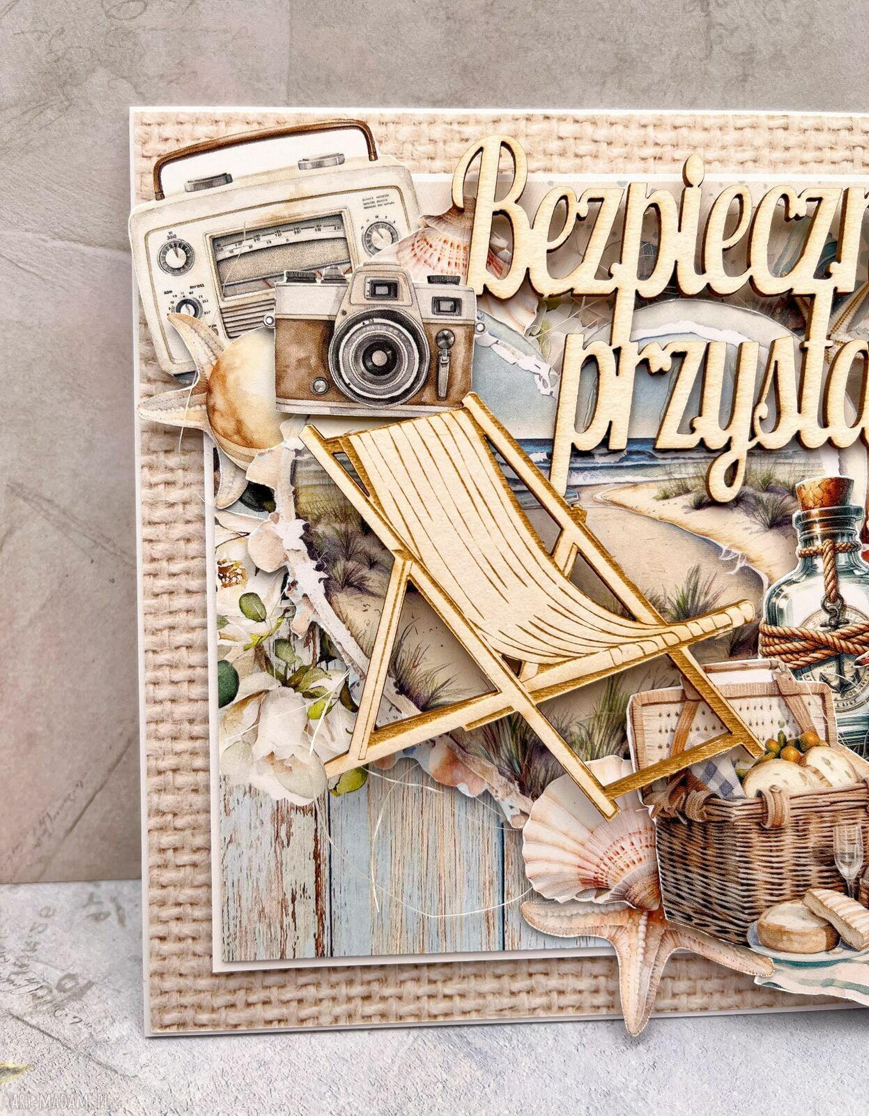 Morska kartka na urodziny „Bezpiecznej przystani” - handmade scrapbooking