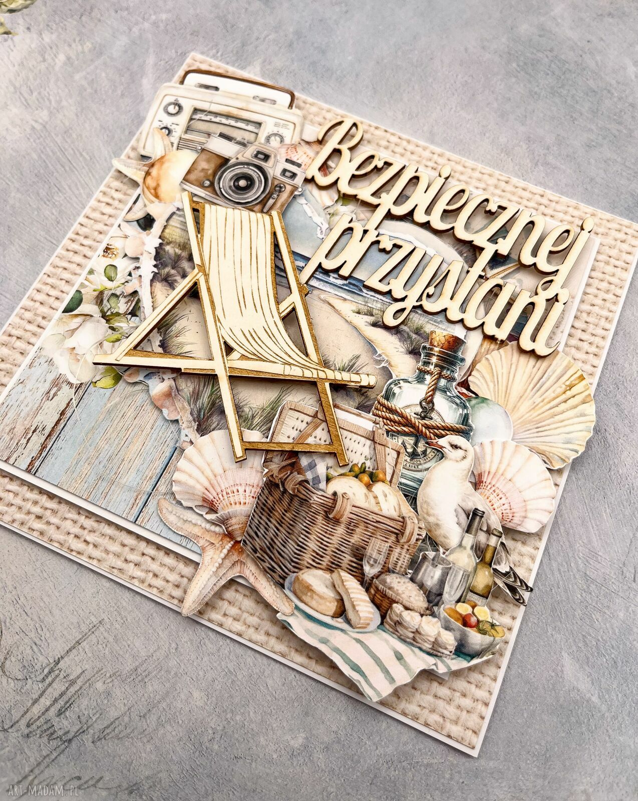 Morska kartka na urodziny „Bezpiecznej przystani” - handmade scrapbooking