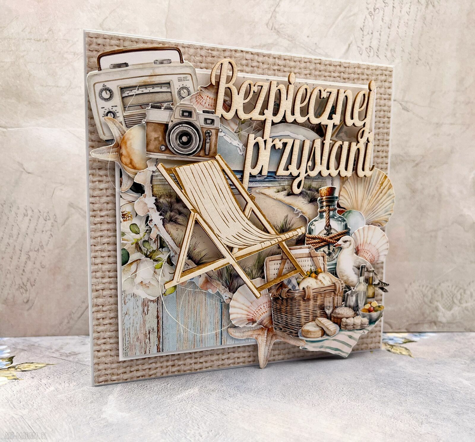 Morska kartka na urodziny „Bezpiecznej przystani” - handmade scrapbooking