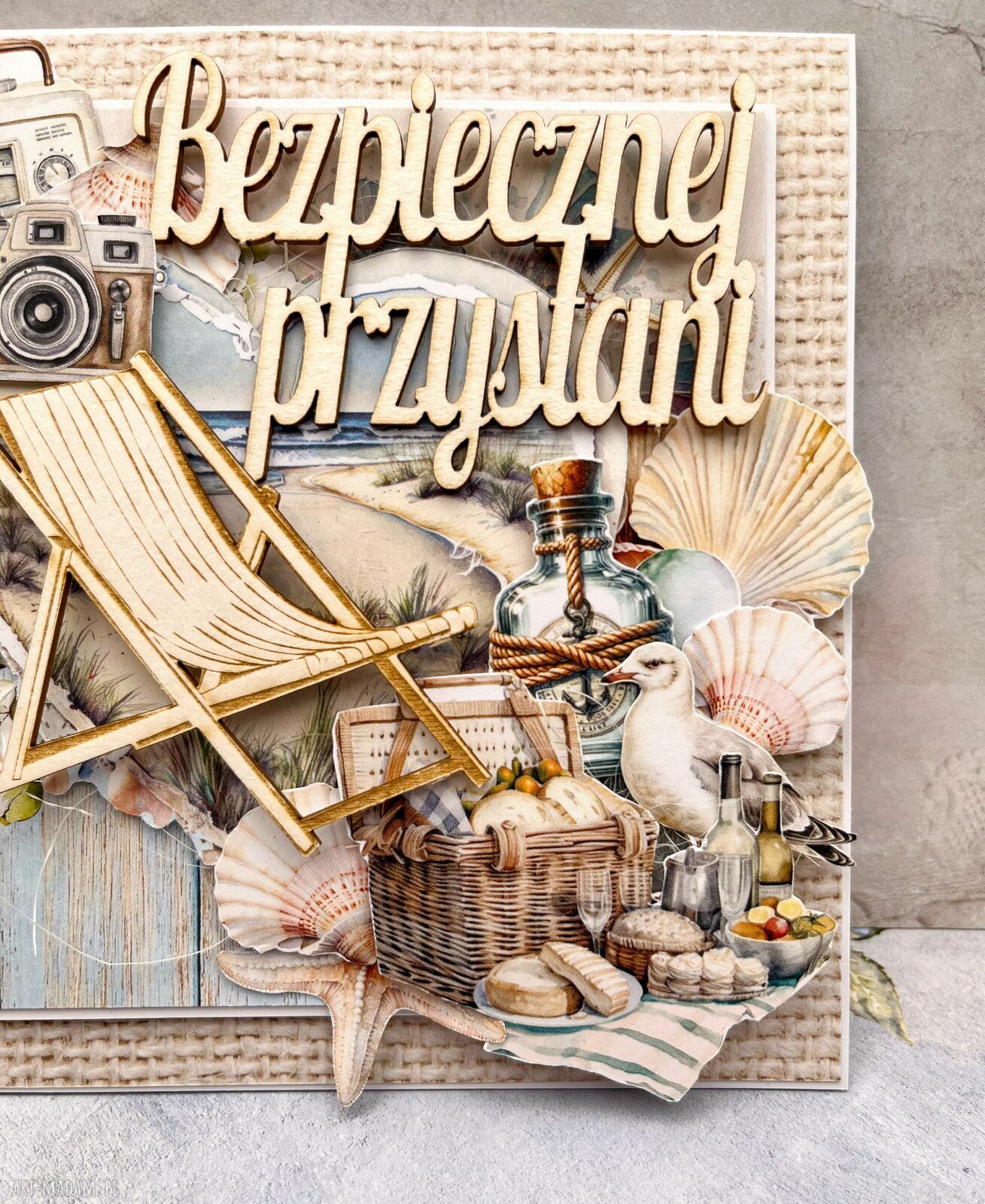 Morska kartka na urodziny „Bezpiecznej przystani” - handmade scrapbooking