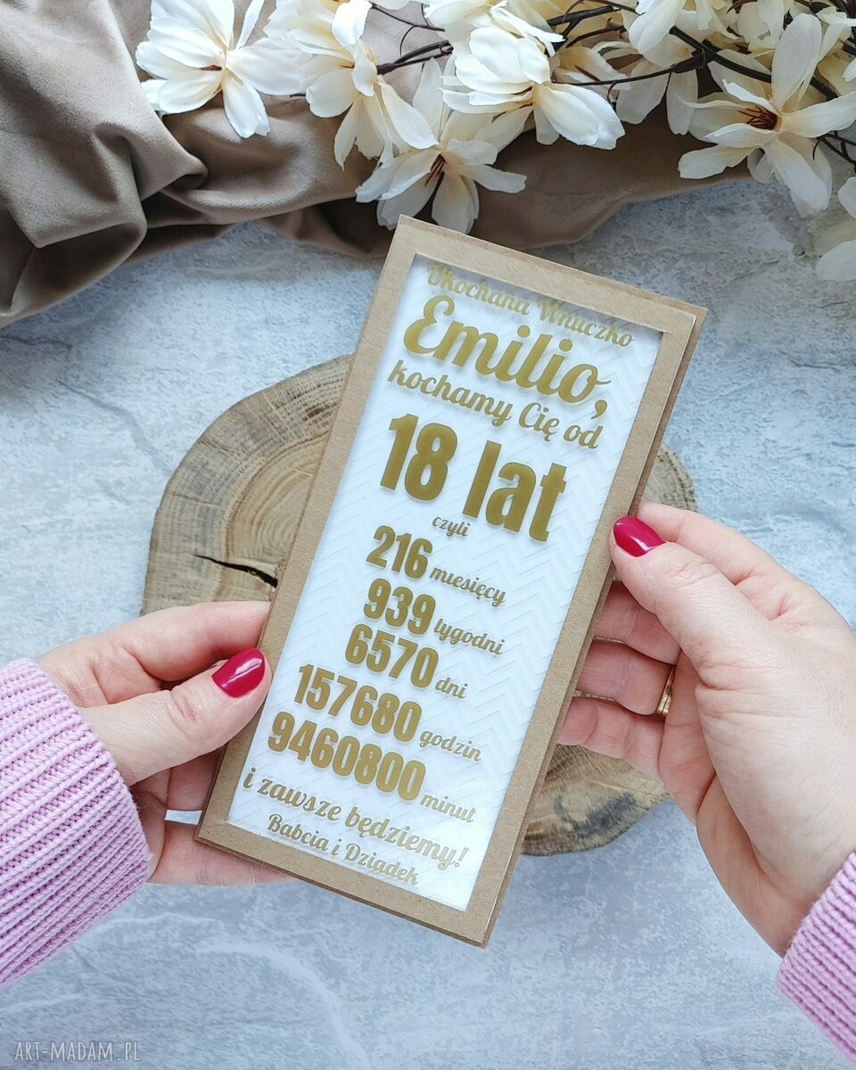 Kartka na 18 osiemnastkę - personalizowana z napisem w złotej folii