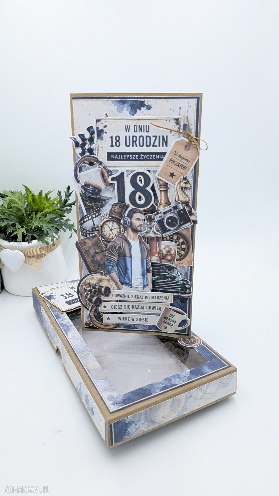 Kartka na 18 urodziny w pudełku z okienkiem - DL handmade