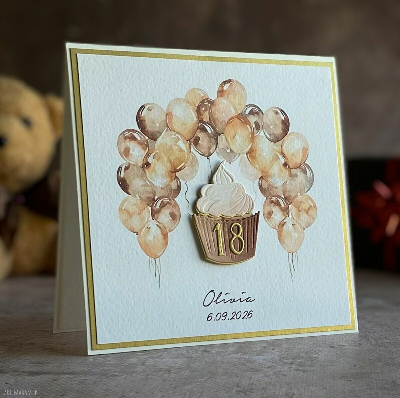 Kartka na 18 urodziny z personalizacją - Be Happy 14x14 cm, ręcznie robiona