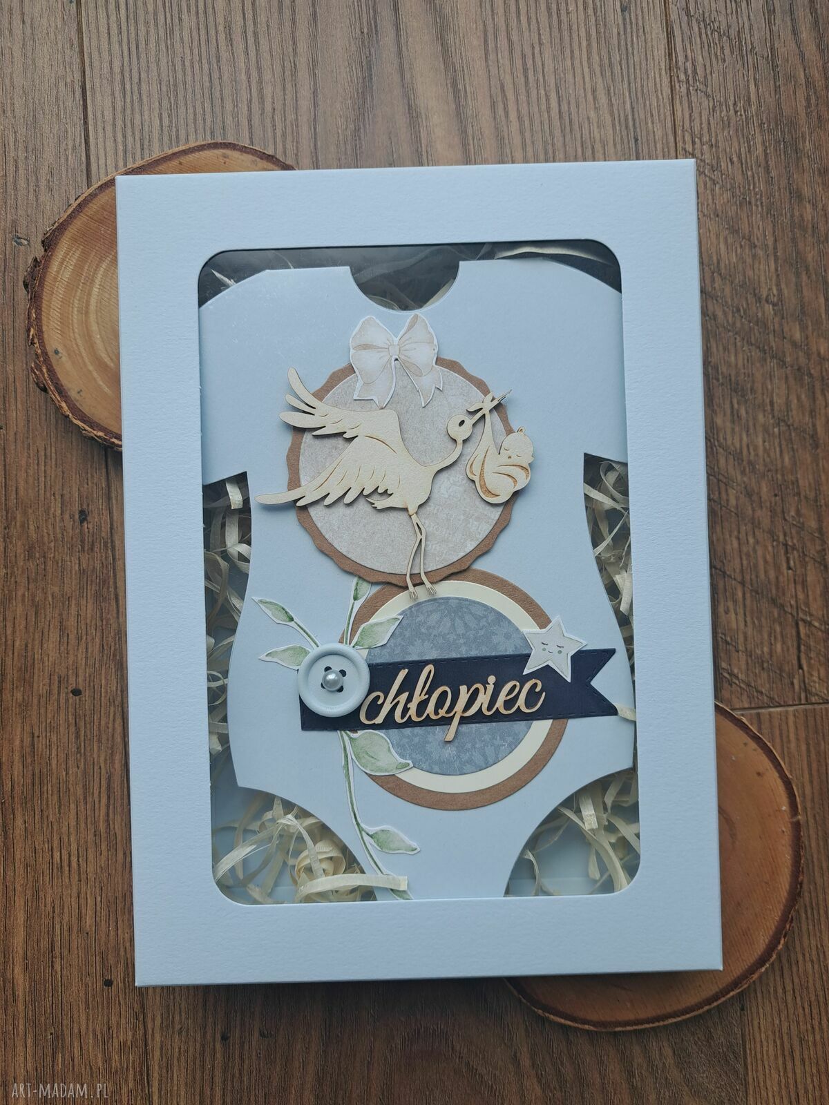 Wyjątkowa kartka na baby shower chłopca w pudełku dla przyszłej mamy