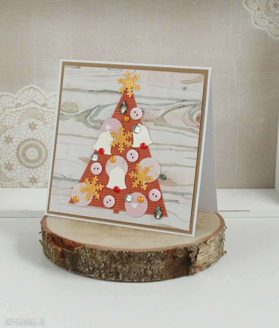 Ręcznie robiona kartka na Boże Narodzenie z kolorową choinką Bee Bee (15 x 15 cm)