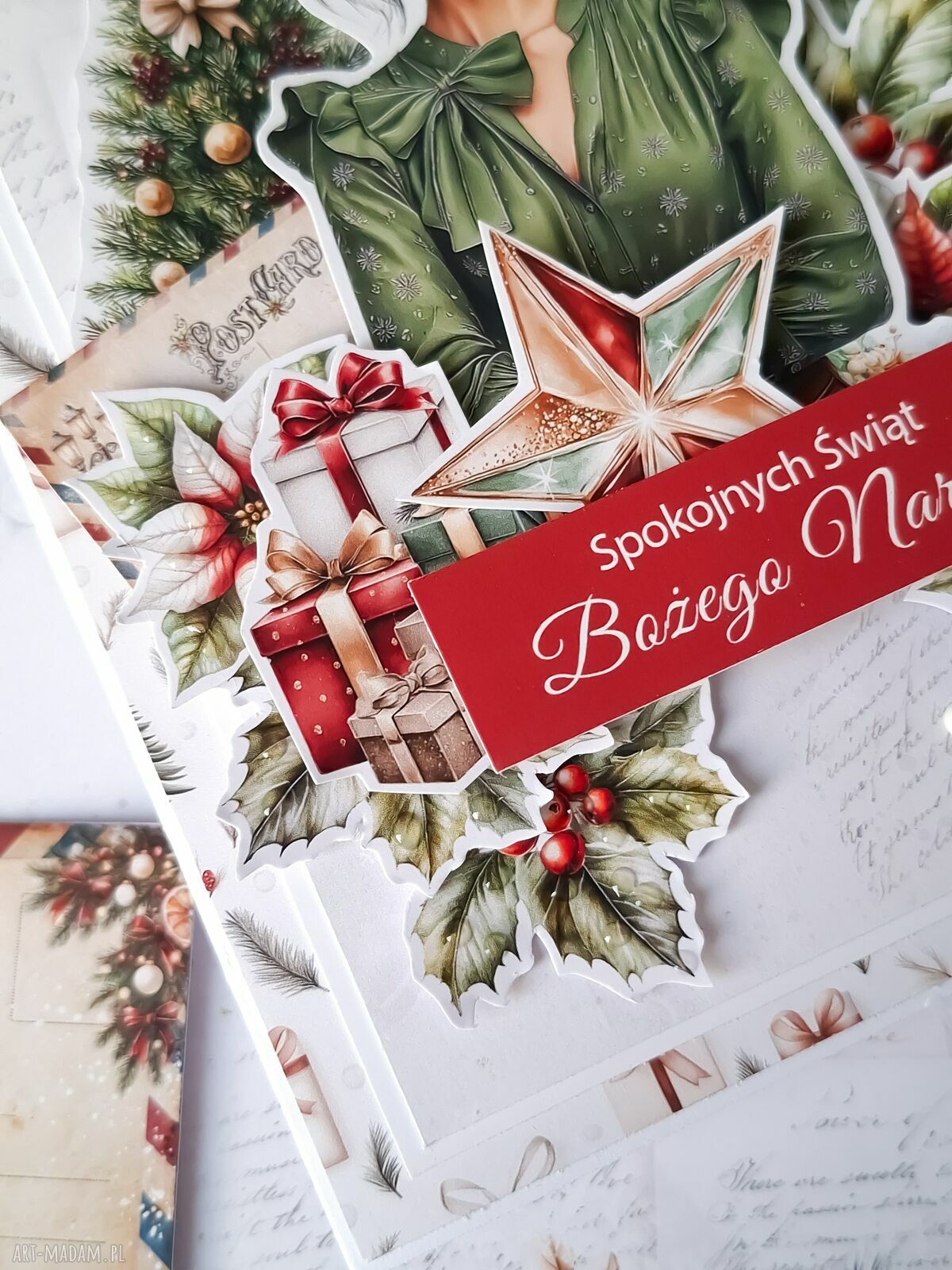 pomysł na świąteczne prezenty: Kartka świąteczna z czerwonym napisem hand made