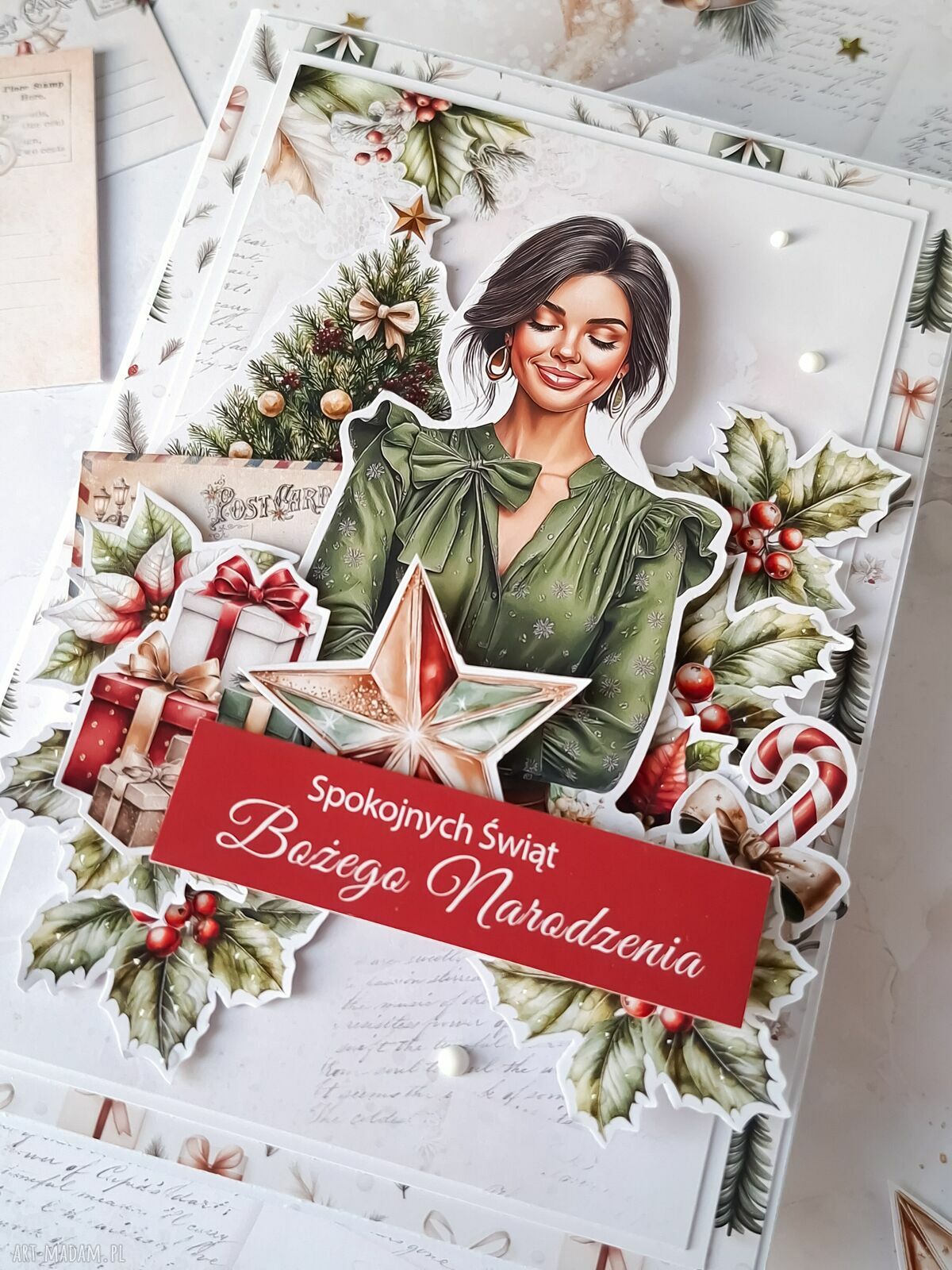 pomysł na świąteczne prezenty: Kartka świąteczna z czerwonym napisem hand made