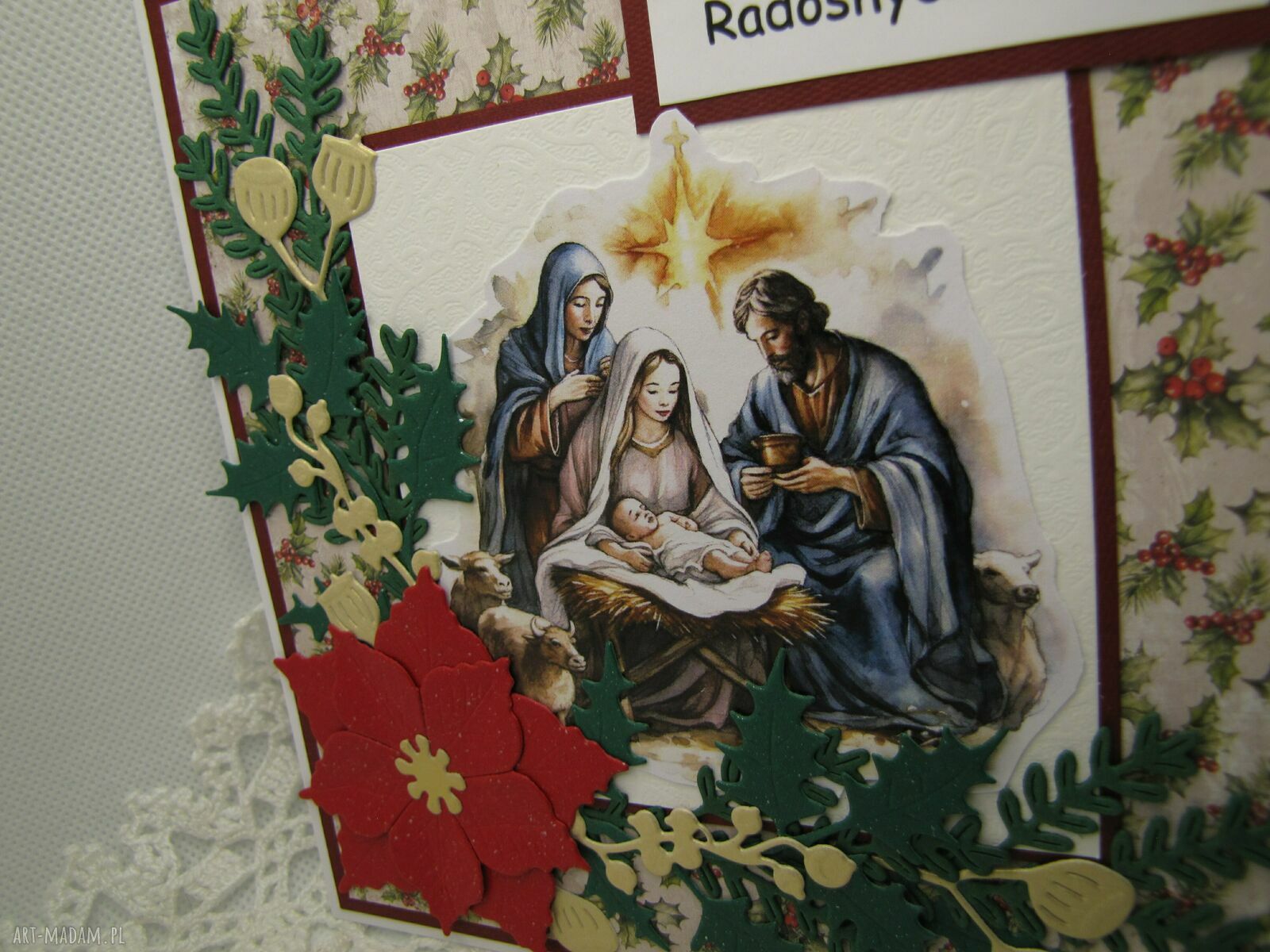 Ręcznie robiona kartka na Boże Narodzenie ze Świętą Rodziną