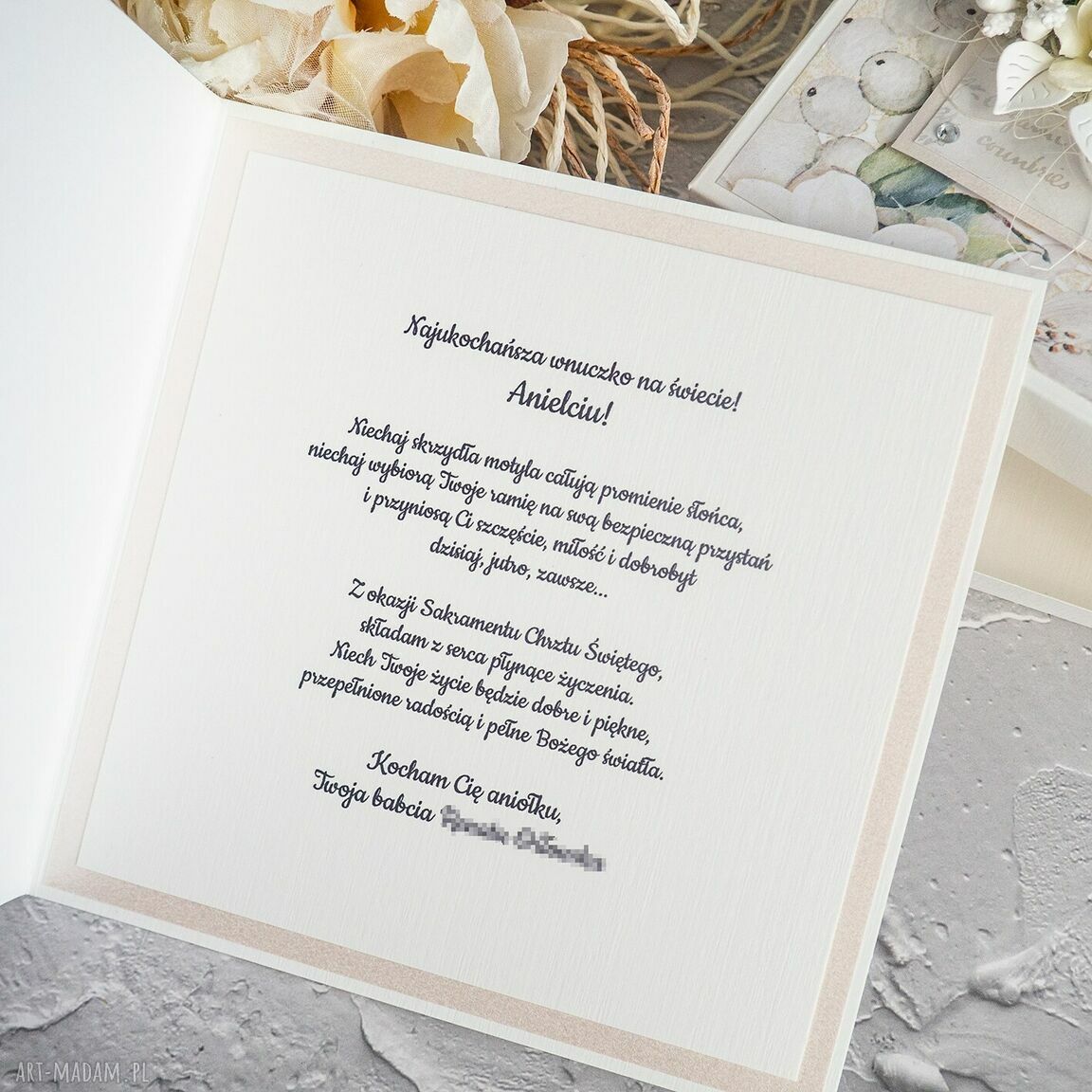 Kartka na Chrzest lub Narodziny - w pudełku Biała Konwalia (scrapbooking)