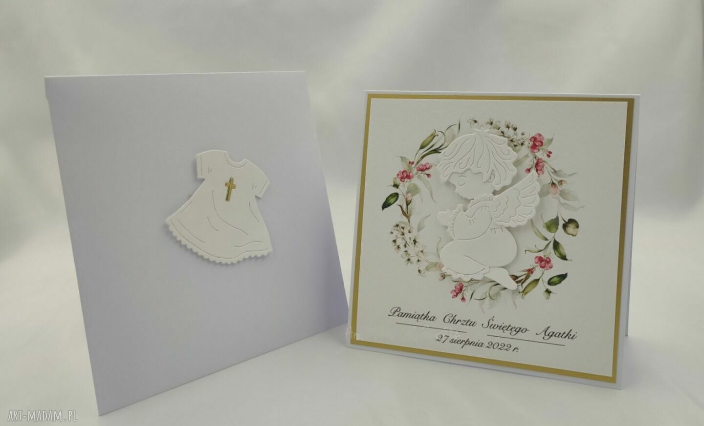 Kartka na chrzest w ozdobnej kopercie 14x14 - personalizowana pamiątka dla dziewczynki