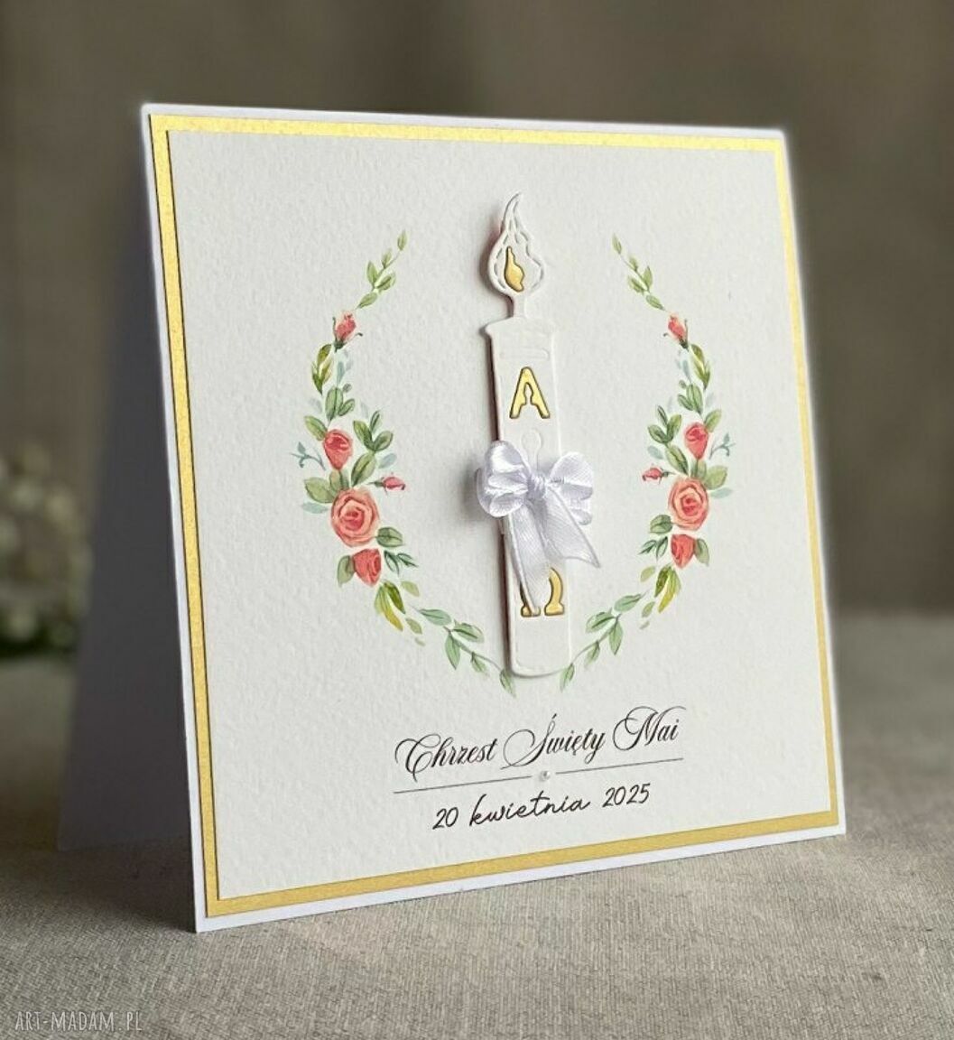 Personalizowana kartka na Chrzest w ozdobnej kopercie 14x14 cm, wzór 54a