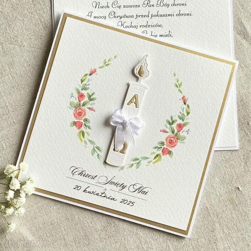 Personalizowana kartka na Chrzest w ozdobnej kopercie 14x14 cm, wzór 54a