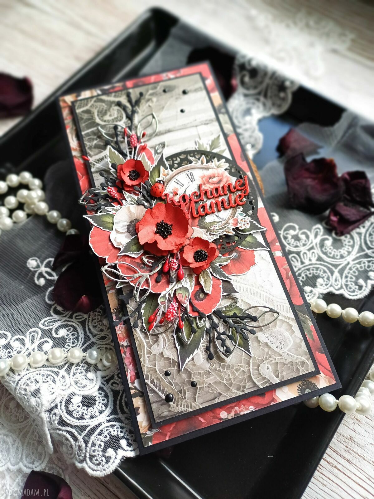 Kartka na Dzień Matki z makami - ręcznie robiona scrapbooking