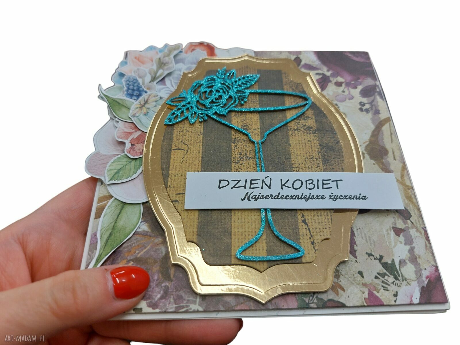 Kartka na Dzień Kobiet 2 dla kobiety - ręcznie robiona scrapbooking z kopertą