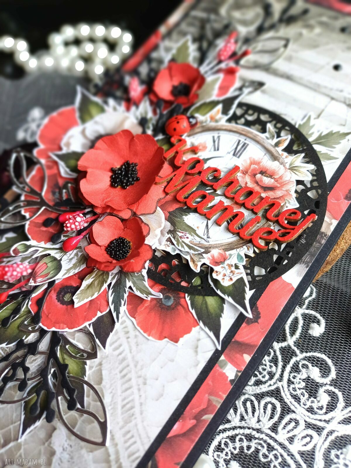 Kartka na Dzień Matki z makami - ręcznie robiona scrapbooking