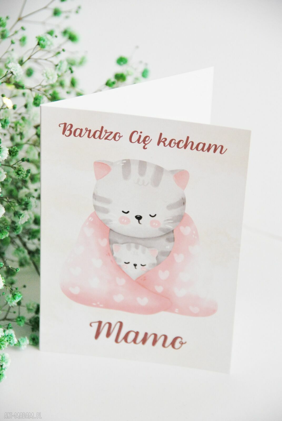 Kartka na Dzień Matki 'Bardzo Cię kocham, Mamo' - rękodzieło z kotkami