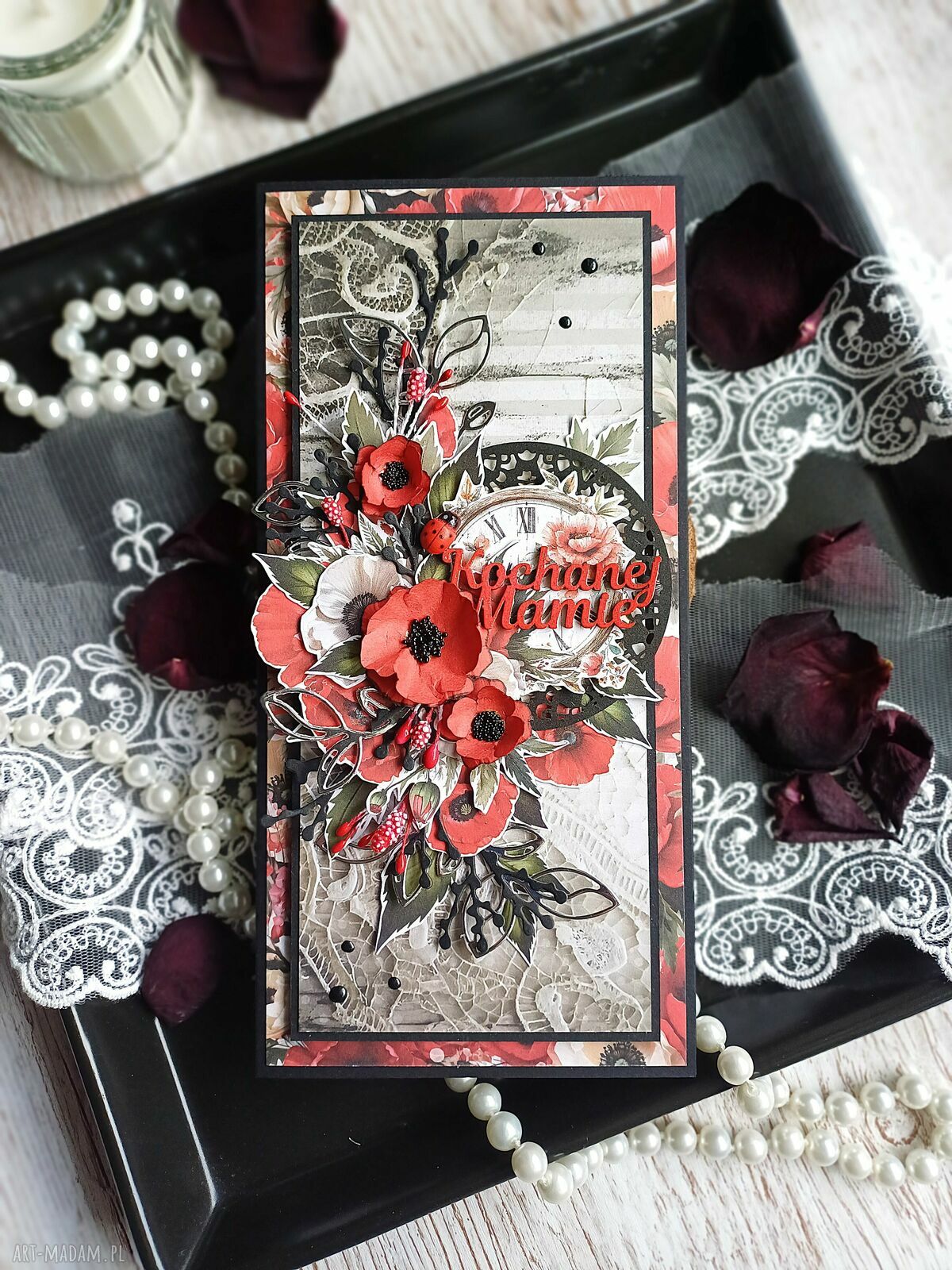 Kartka na Dzień Matki z makami - ręcznie robiona scrapbooking