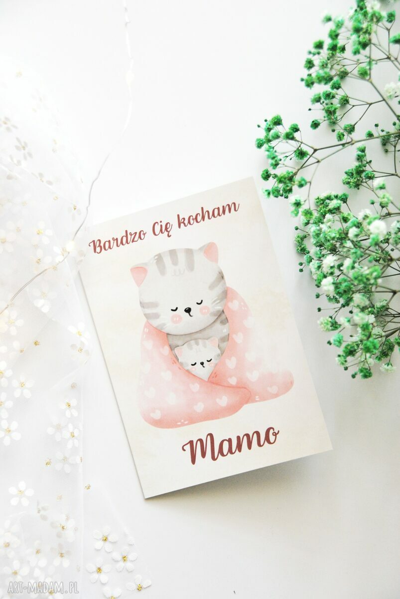 Kartka na Dzień Matki 'Bardzo Cię kocham, Mamo' - rękodzieło z kotkami